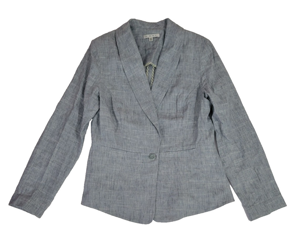CAbi Beachwalk Blazer Womens 10 Blue Gray Linen Cotton Blend Style 215 Career